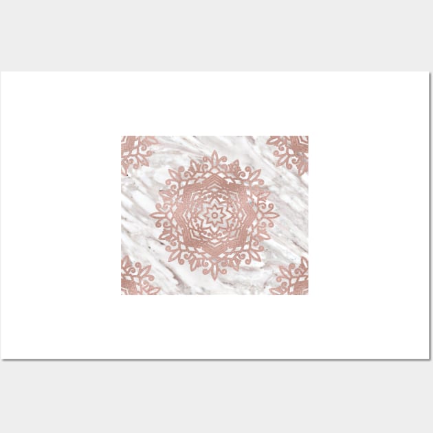 Rose gold mandala on taupe marble Wall Art by marbleco